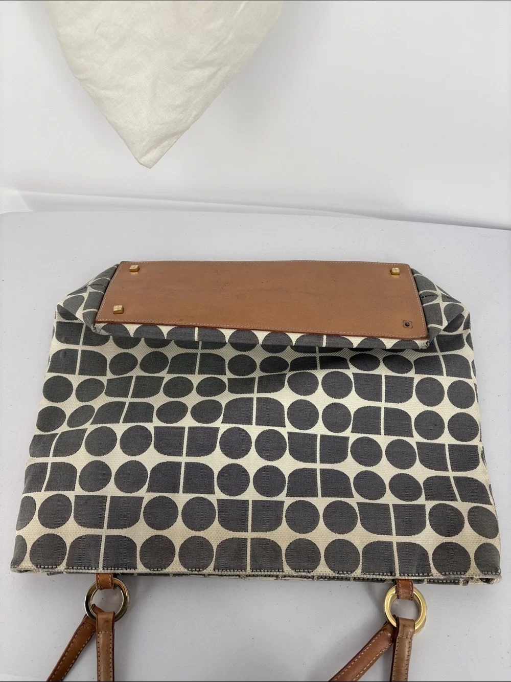 🗄️ kate spade Black & Cream Geometric Canvas Tote with Brown Leather Handles